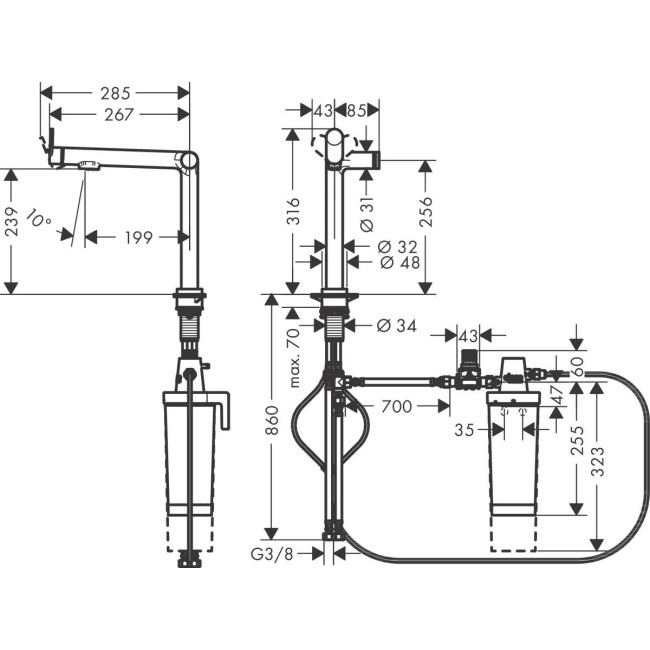 Змішувач hansgrohe Aqittura M91 FilterSystem 240 для кухонної мийки, чорний матовий 76804670