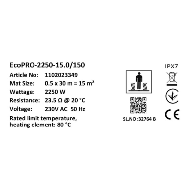 Мат нагревательный в комплекте Warmstad Max EcoPRO-2250-15.0/150 W/m2