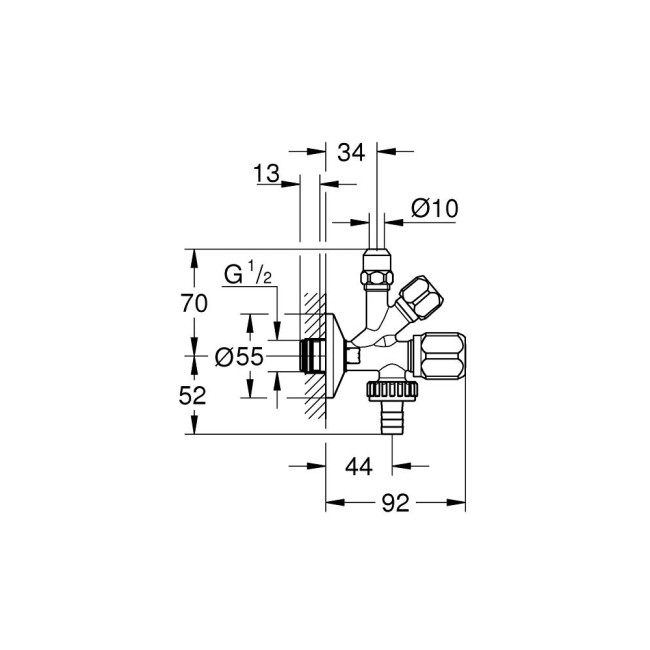Grohe Запорний, кутовий вентиль 1/2" для стиральной или посудомоечной машин (22036000)