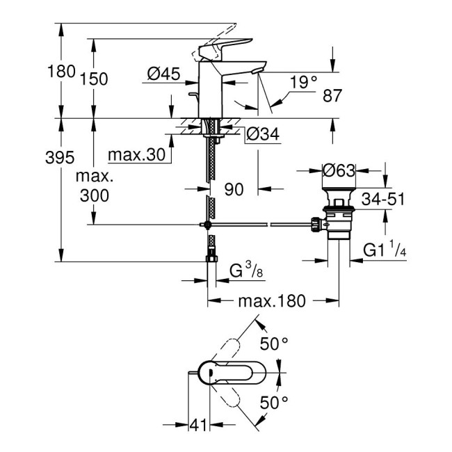 Grohe BauEdge Смеситель однорычажный для раковины S-Size (23328000)