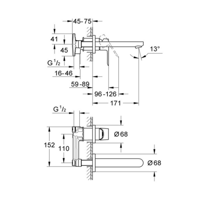 Grohe BauEdge Смеситель для раковины на два отверстия (20474000)