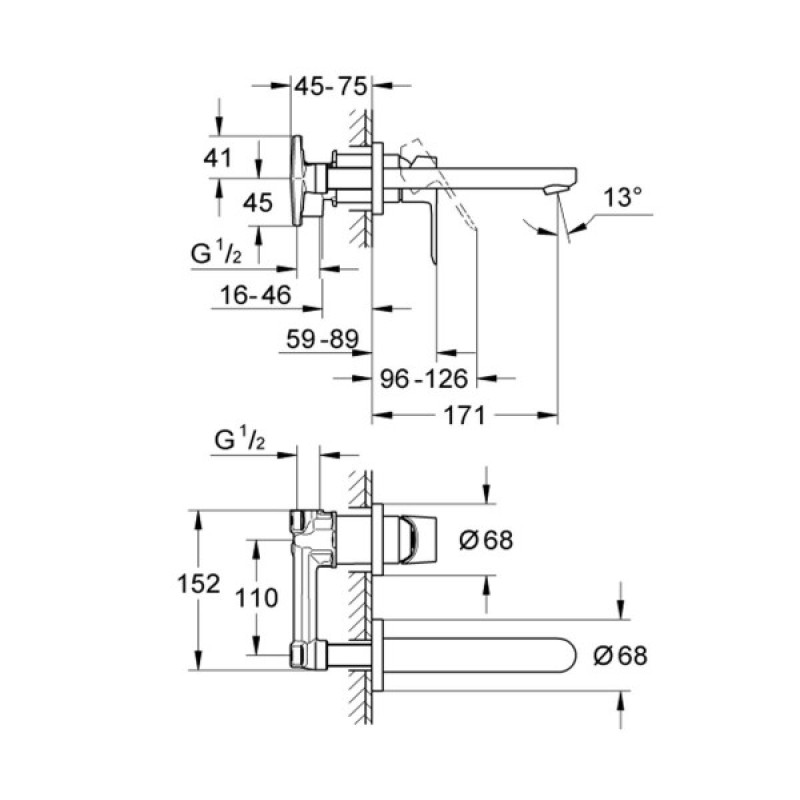 Grohe BauEdge Смеситель для раковины на два отверстия (20474000)