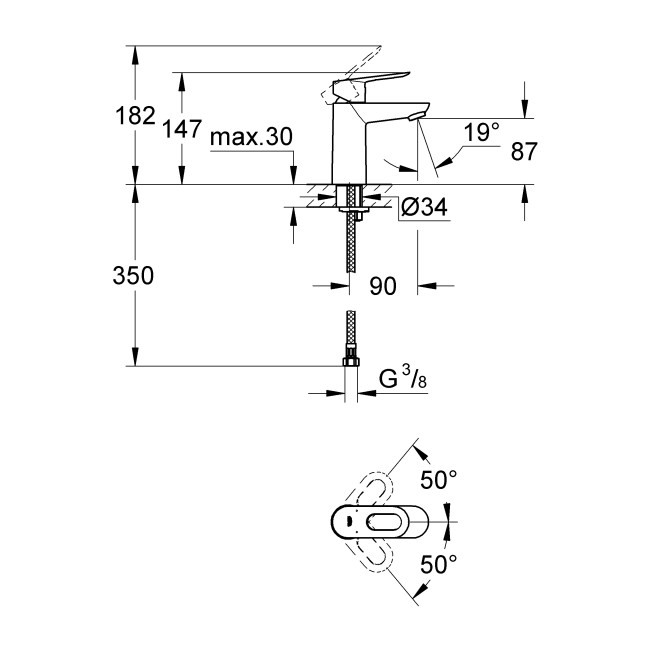 Grohe BauLoop Одноважільний змішувач для раковини S-Size (23337000)