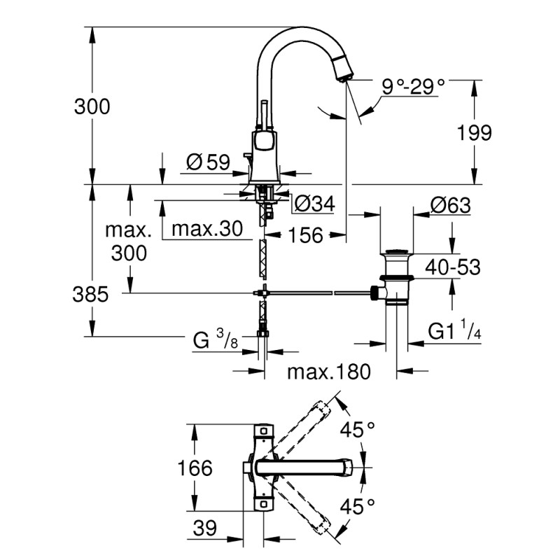 <i>GROHE SPA</i> Grandera Смеситель для раковины, с двумя рукоятками L-Size (21107IG0)