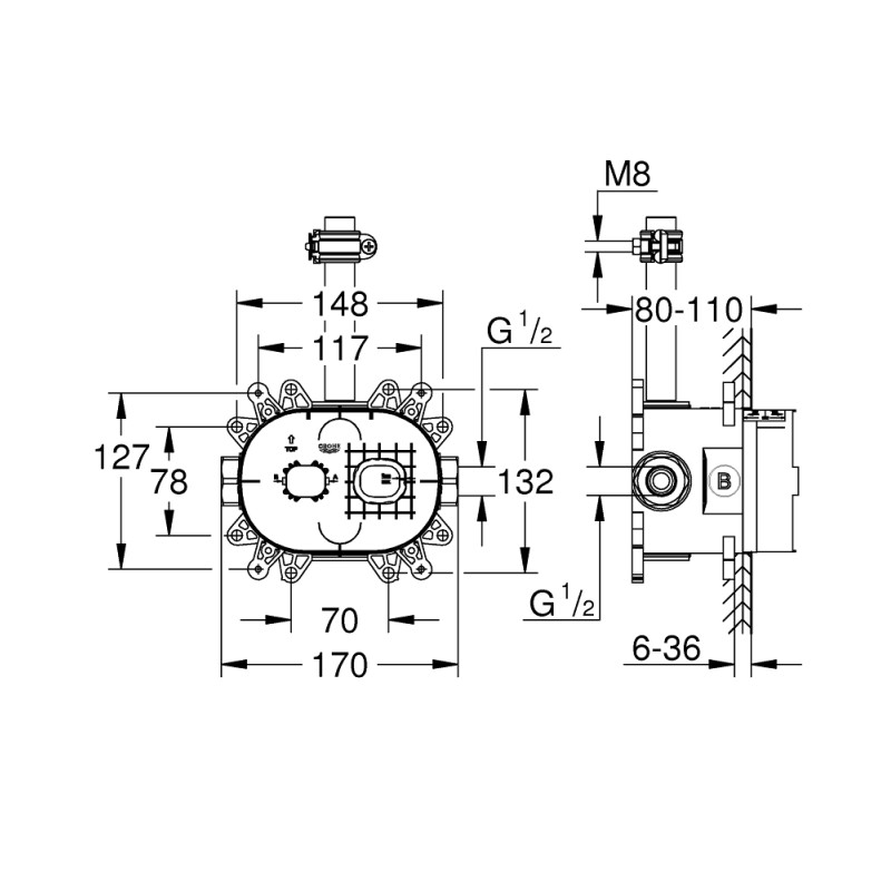 Grohe Rainshower 360 Встраиваемый блок для набора верхнего душа (26264001)