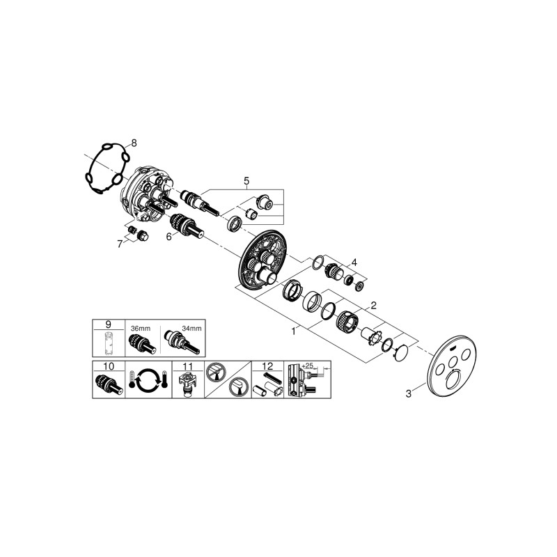 Grohe Grohtherm SmartControl Термостат для встраиваемого монтажа на 3 выхода (29121000)