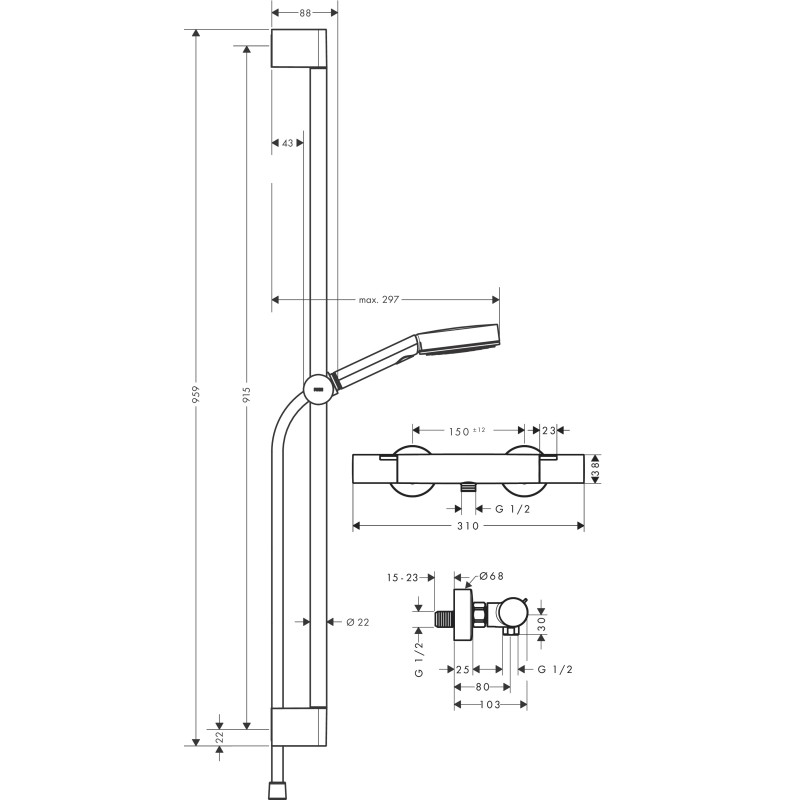 Душевой набор hansgrohe Pulsify Select S EcoSmart 90 см с термостатом Ecostat Fine 24261000 хром