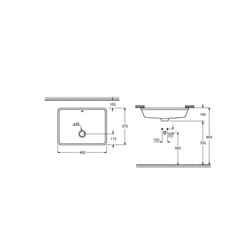 Grohe Cube Ceramic Раковина 50 встроенного монтажа под столешницу 492х370 мм (3948000H)