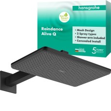 Верхний душ Raindance Alive Q 210/340 2jet EcoSmart с держателем, 24551670 черный матовый