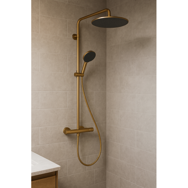 Душова система hansgrohe Raindance Alive S Puro 300 1jet 24592140, з термостатом Ecostat Element, бронза