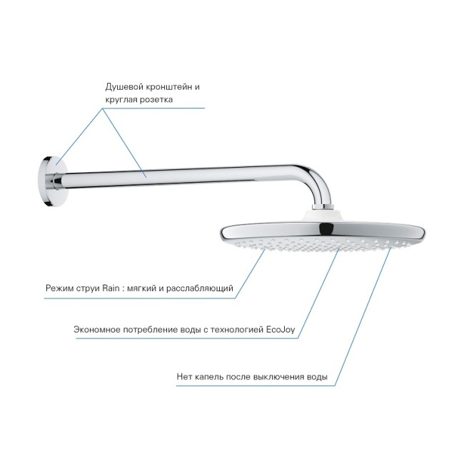 Grohe Tempesta 250 верхній душ з кронштейном до стіни з WaterSaving (26668000)