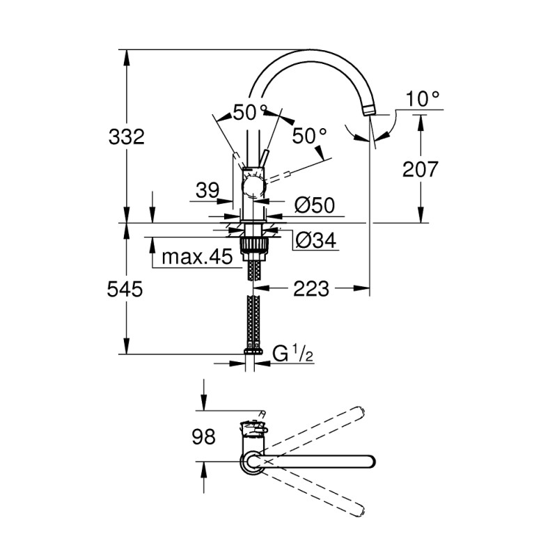 Grohe BauClassic Смеситель однорычажный для мойки (31234001) Grohe BauClassic Смеситель однорычажный для мойки (31234001)