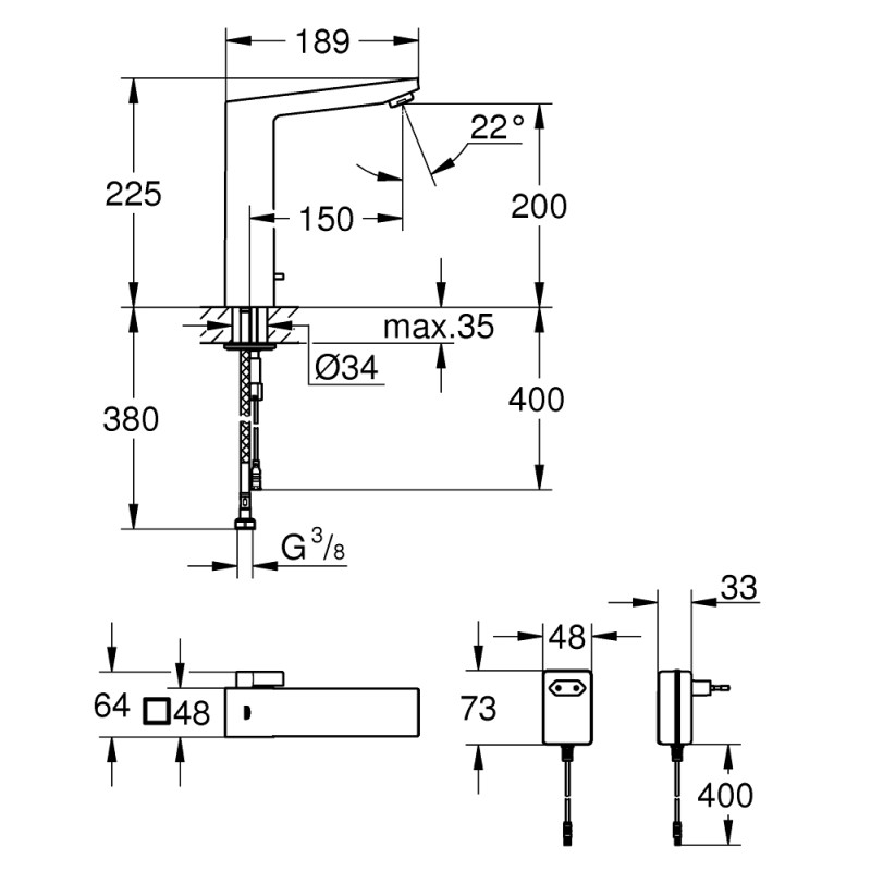 Grohe Eurocube E Инфракрасная электроника для раковины со смесителем (36440000)