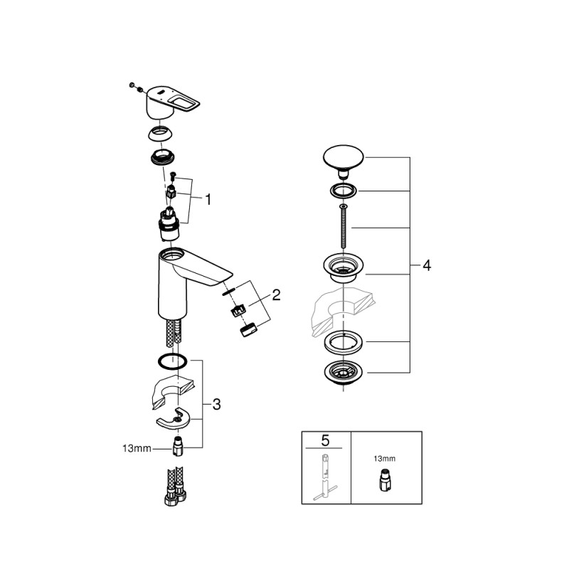 Grohe BauLoop New Смеситель однорычажный для раковины M-Size + нажимной донный клапан
 (23886001)