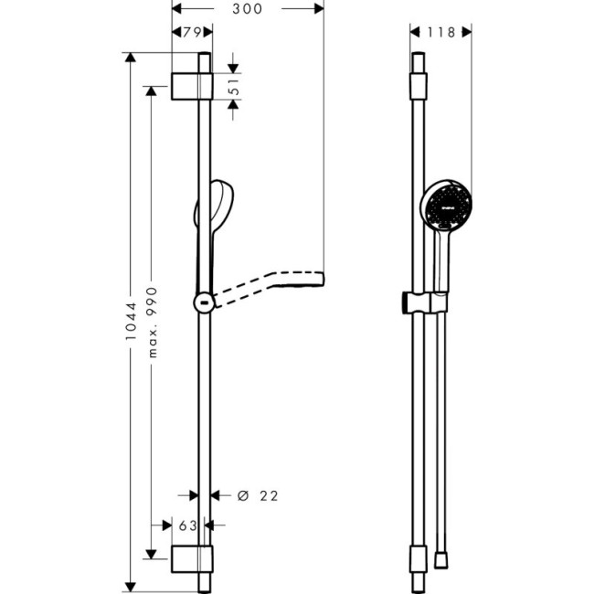 Душовий набір hansgrohe Activera Select S 2jet EcoSmart, 28050670 зі стійкою 105 см, чорний матовий