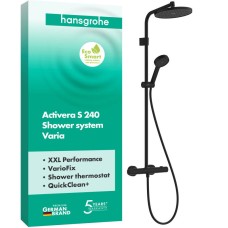 Душова система hansgrohe Activera S 240 1jet EcoSmart 28078670, з термостатом Ecostat Fine Varia, чорний матовий