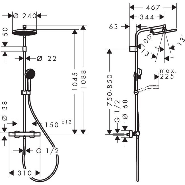 Душевая система hansgrohe Activera S 240 1jet EcoSmart+ 28083000, с термостатом Ecostat Fine Varia, хром