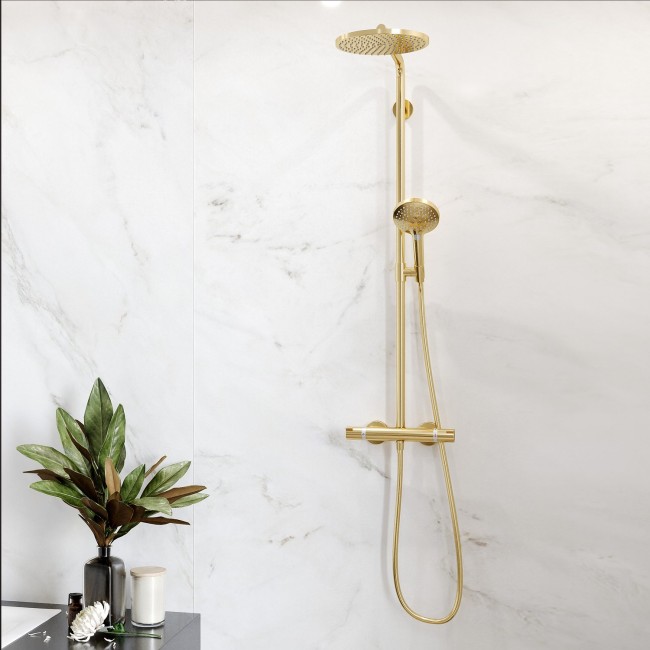 Душова система hansgrohe Raindance S 240 1jet PowderRain EcoSmart+ з термостатом, 28825990 золото