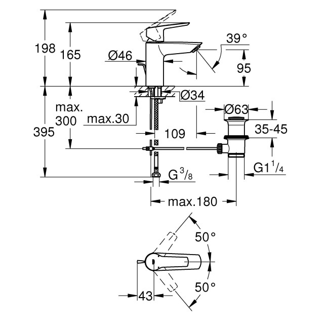 Grohe QuickFix Start Одноважільний змішувач для раковини S-Size (24209002)