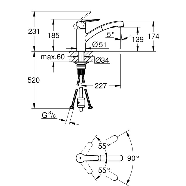 Grohe QuickFix Start Одноважільний змішувач для мийки (303072431)