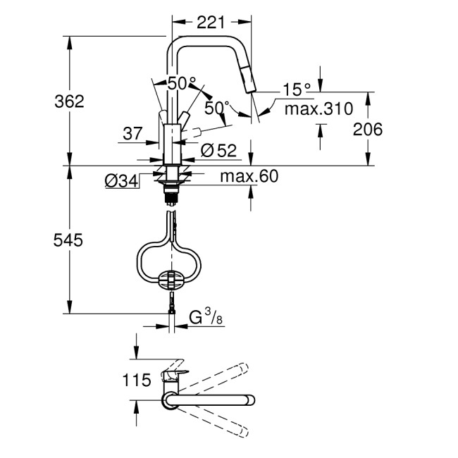 Grohe QuickFix Start Одноважільний змішувач для мийки (306312430)