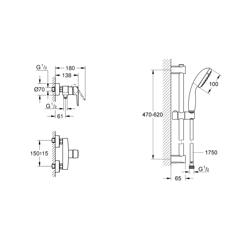 Grohe QuickFix Start Однорычажный смеситель для душа + душевой гарнитур (UA30330801)