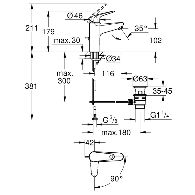 Grohe Swift Одноважільний змішувач для раковини 1/2" M-розміру (24328001)