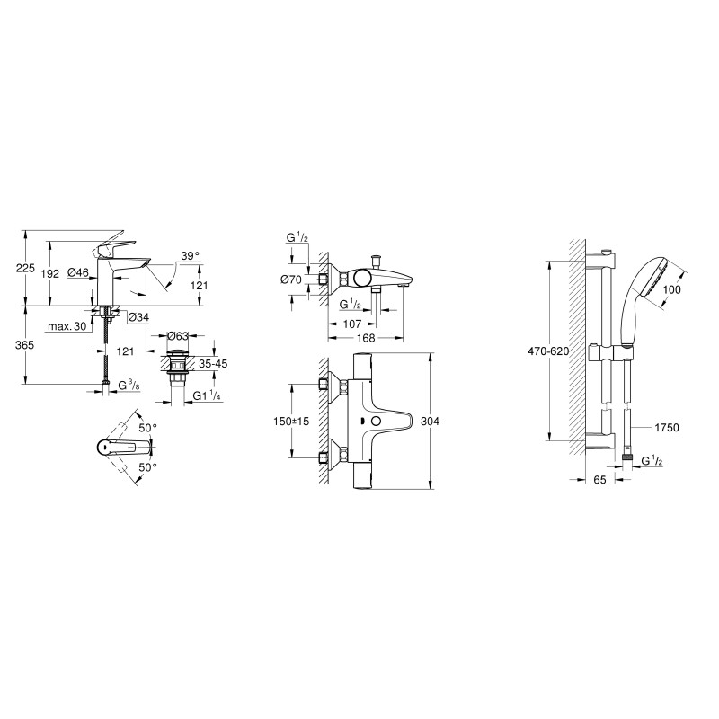 Grohe Комплект смесителей QuickFix Start 3 в 1 для ванной (UA303304TM)