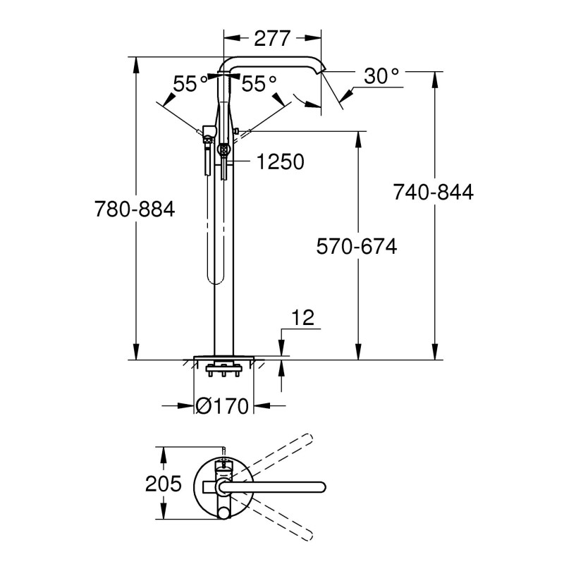Grohe Essence Смеситель однорычажный для ванны, напольный монтаж (25248KF1)