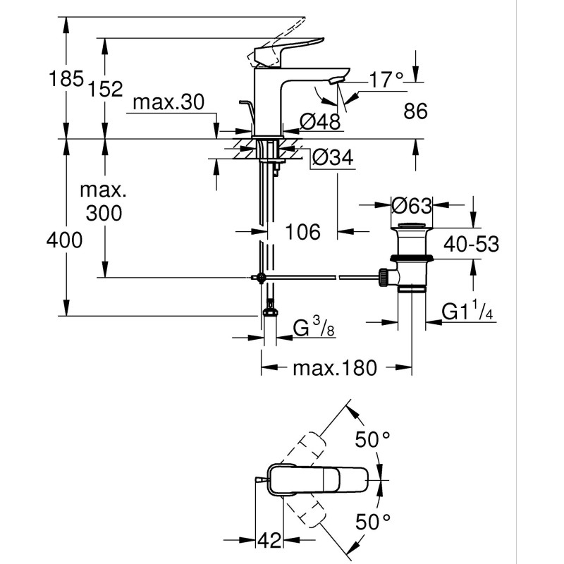 Grohe Dice Однорычажный смеситель для раковины  S-размера (1018562430)