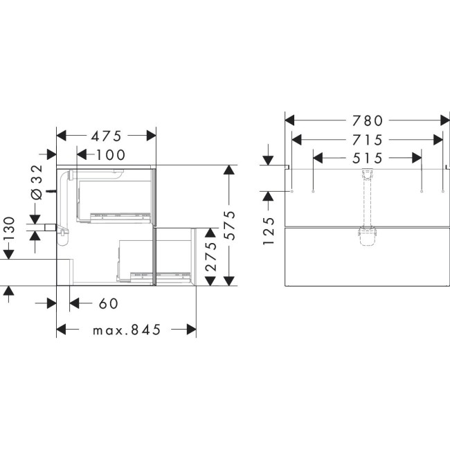 Тумба Xevolos E 780/475, с двумя выдвижными ящиками, 54180770 Slate Matt Grey / Metallic Slate Grey