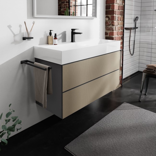 Тумба Xevolos E 1180/475, з двома висувними ящиками, 54186390 Slate Matt Grey / Patterned Bronze