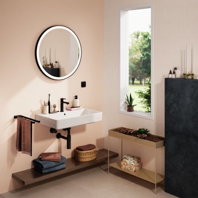 Зеркало Xarita Lite S 700/700 с круговым LED светильником, черный матовый 54966670