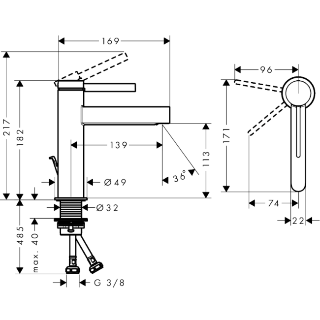 Смеситель hansgrohe Finoris CoolStart для раковины со сливным гарнитуром, хром 76025000