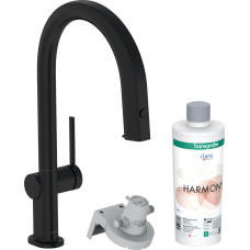 Змішувач hansgrohe Aqittura M91 FilterSystem 210 для кухонної мийки, чорний матовий 76800670