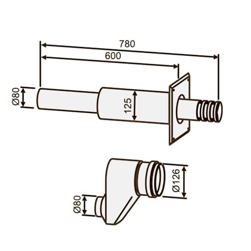 Горизонтальный двухтрубный комплект Bosch AZ 405, 80-80 мм