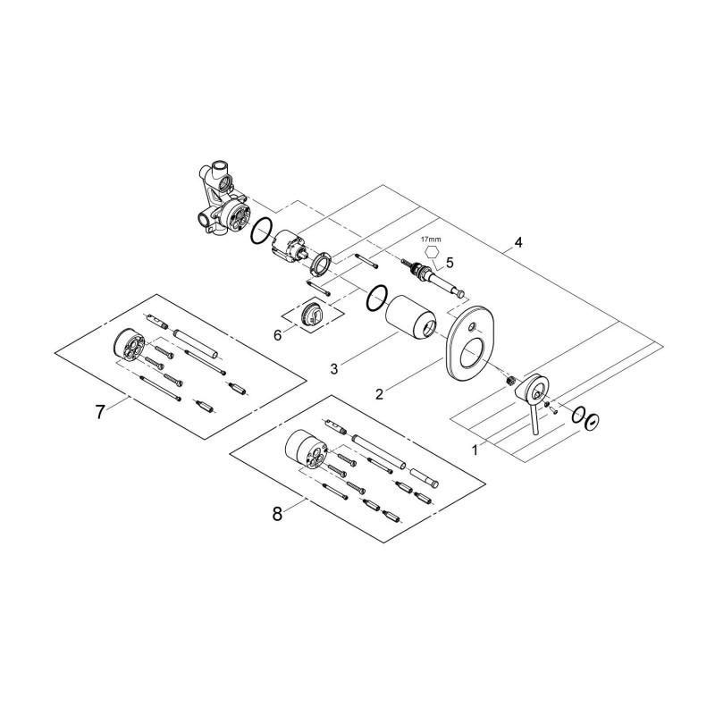 Grohe BauClassic Смеситель однорычажный для ванны, скрытый монтаж (29047000)