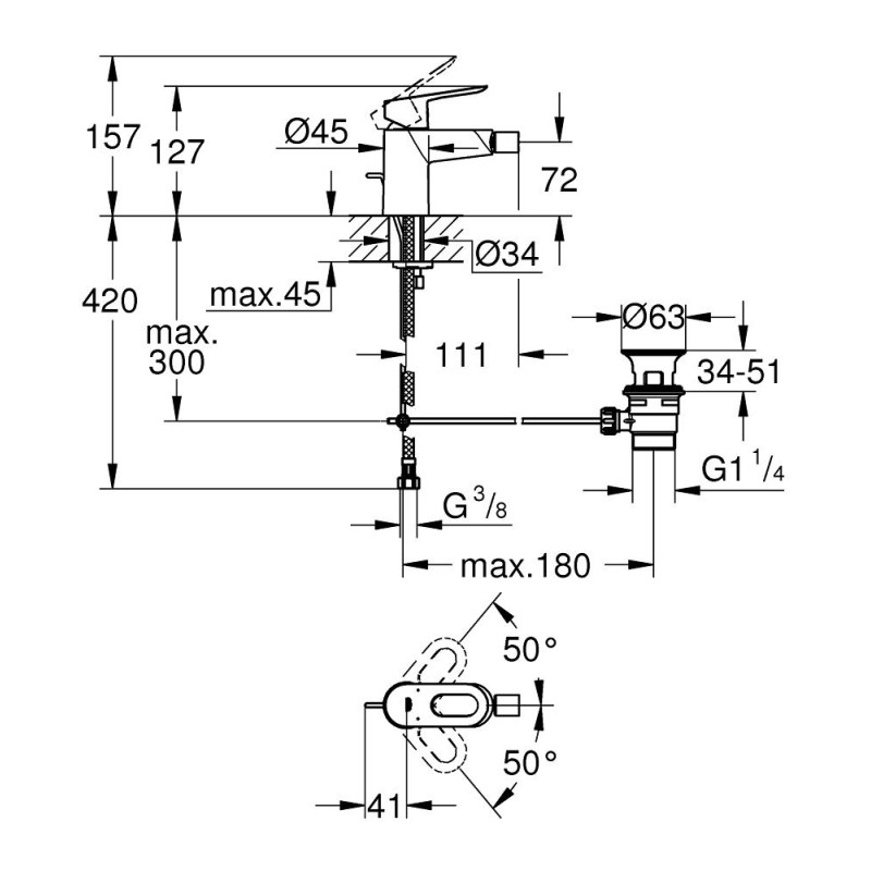 Grohe BauLoop Смеситель однорычажный для биде (23338000)