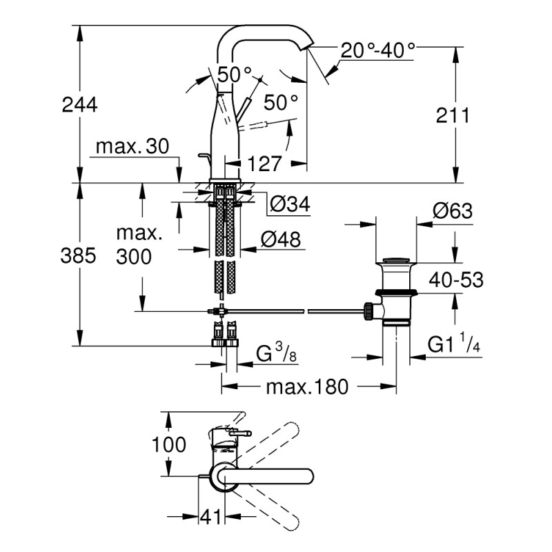 Grohe Essence Смеситель однорычажный для раковины L-Size (32628001)