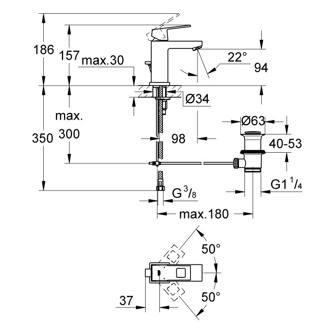Grohe Eurocube Одноважільний змішувач для раковини S-Size (23127000)
