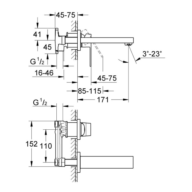 Grohe Eurocube Смеситель для раковины на два отверстия S-Size (19895000)