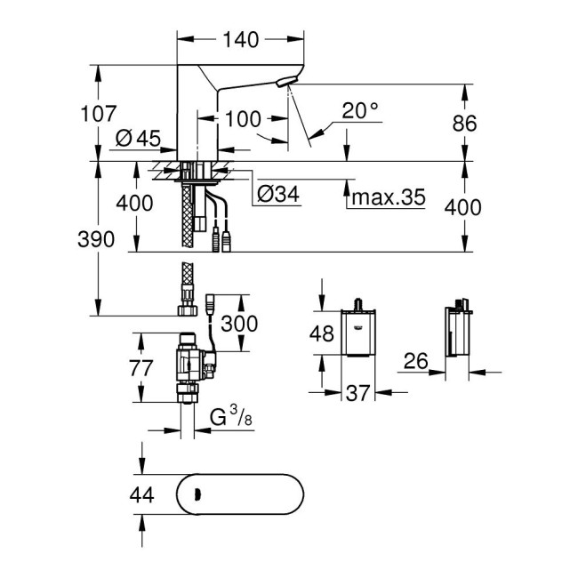 Grohe Euroeco Cosmopolitan E Инфракрасная электроника для раковины без смешивания (36271000)