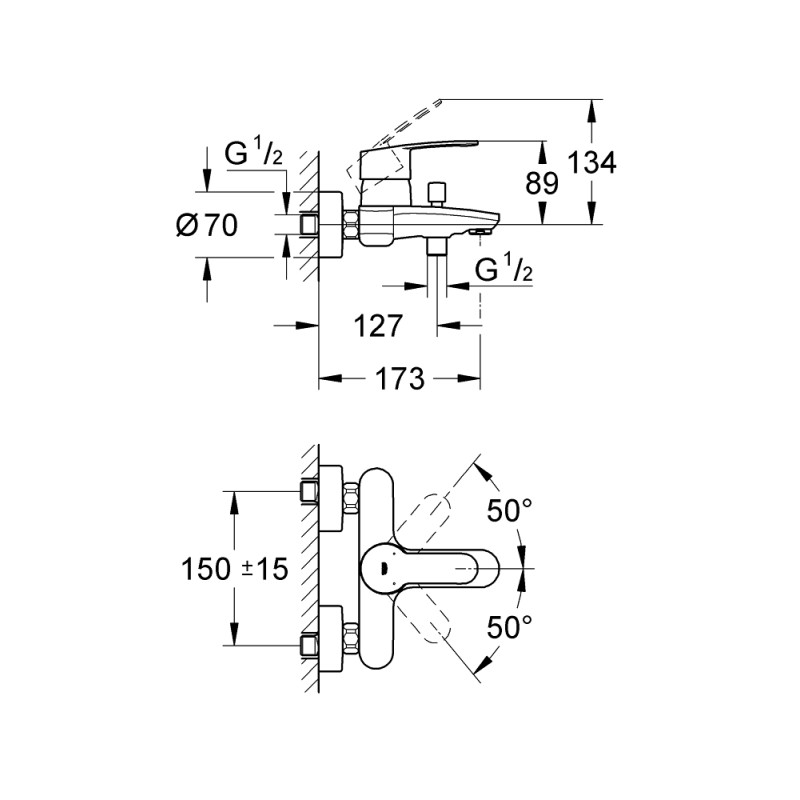 Grohe Eurostyle Cosmopolitan Смеситель однорычажный для ванны (33591002)