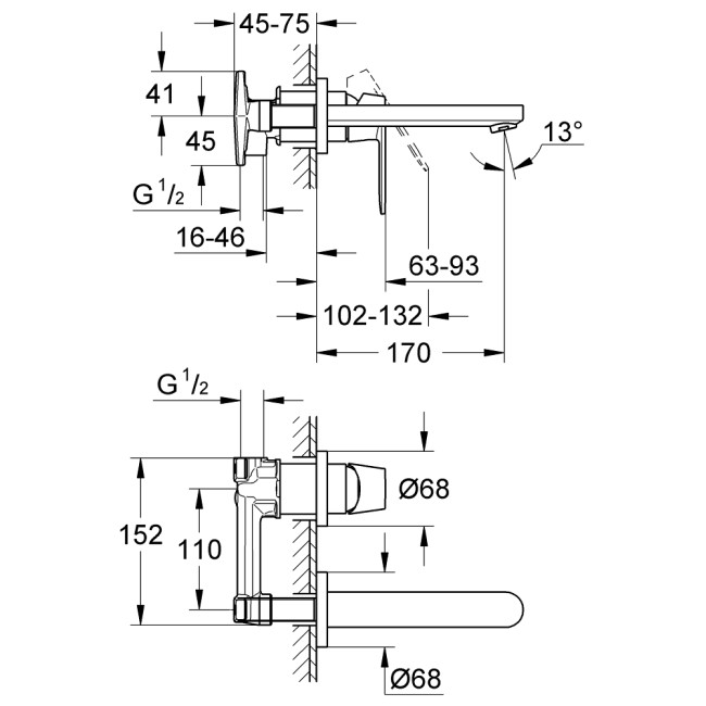 Grohe Однорычажный смеситель 1/2", механизм скрытого монтажа  (32635000)