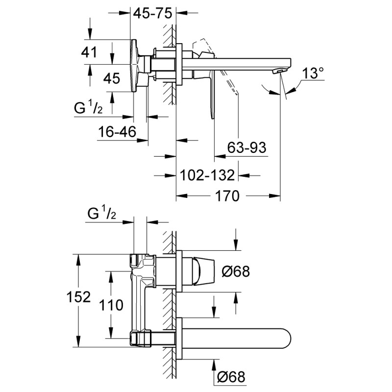 Grohe Однорычажный смеситель 1/2", механизм скрытого монтажа  (32635000)