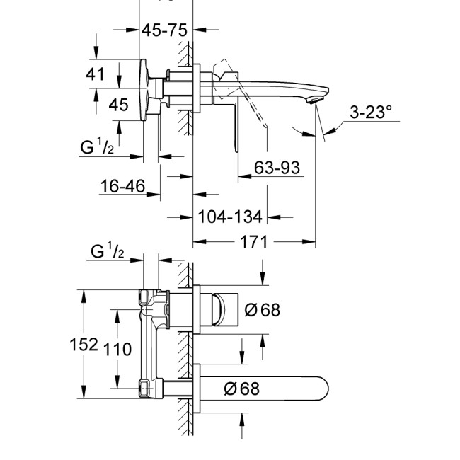 Grohe Однорычажный смеситель 1/2", механизм скрытого монтажа  (32635000)