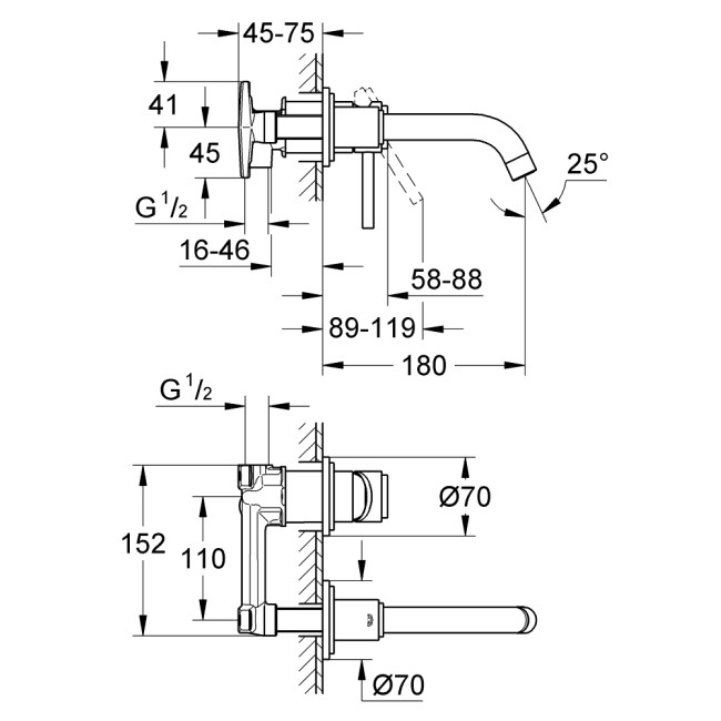 Grohe Однорычажный смеситель 1/2", механизм скрытого монтажа  (32635000)
