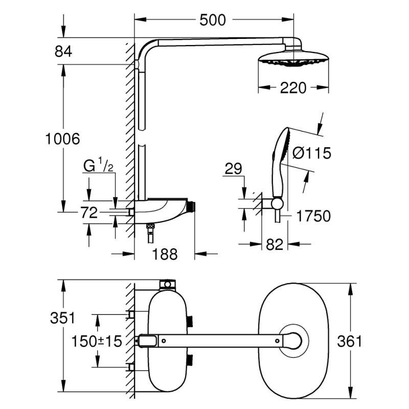 Верхний душ hansgrohe Raindance E 300 1jet потолочный, хром 26250000
