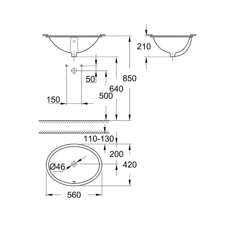 Grohe Bau Раковина 55 монтаж под столешницу (39423000)