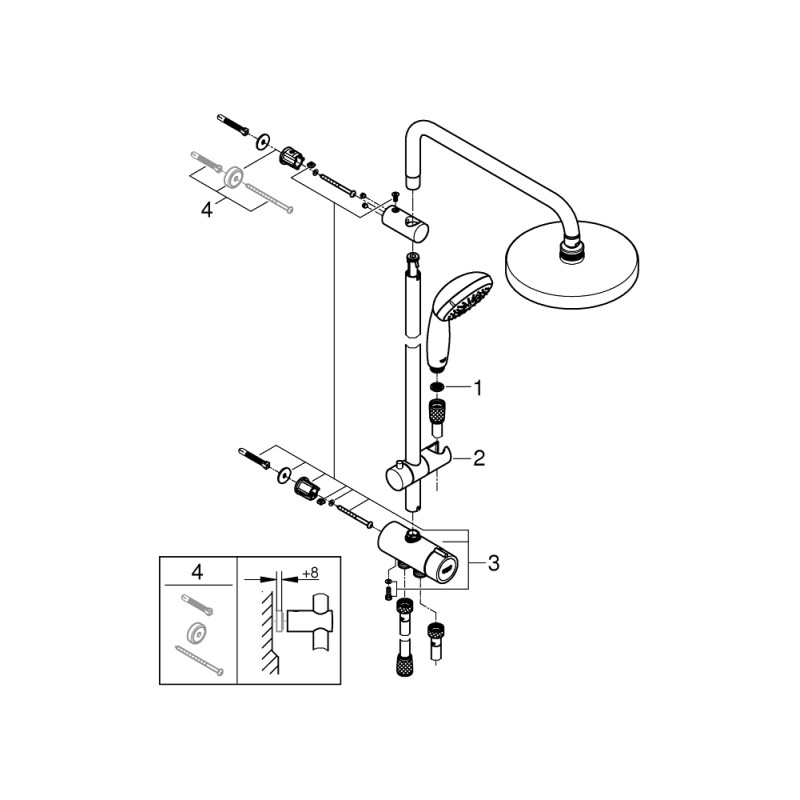 Grohe Tempesta System 200 Душевая система Flex 27389002 со смесителем для душа Grohtherm 800  34558000